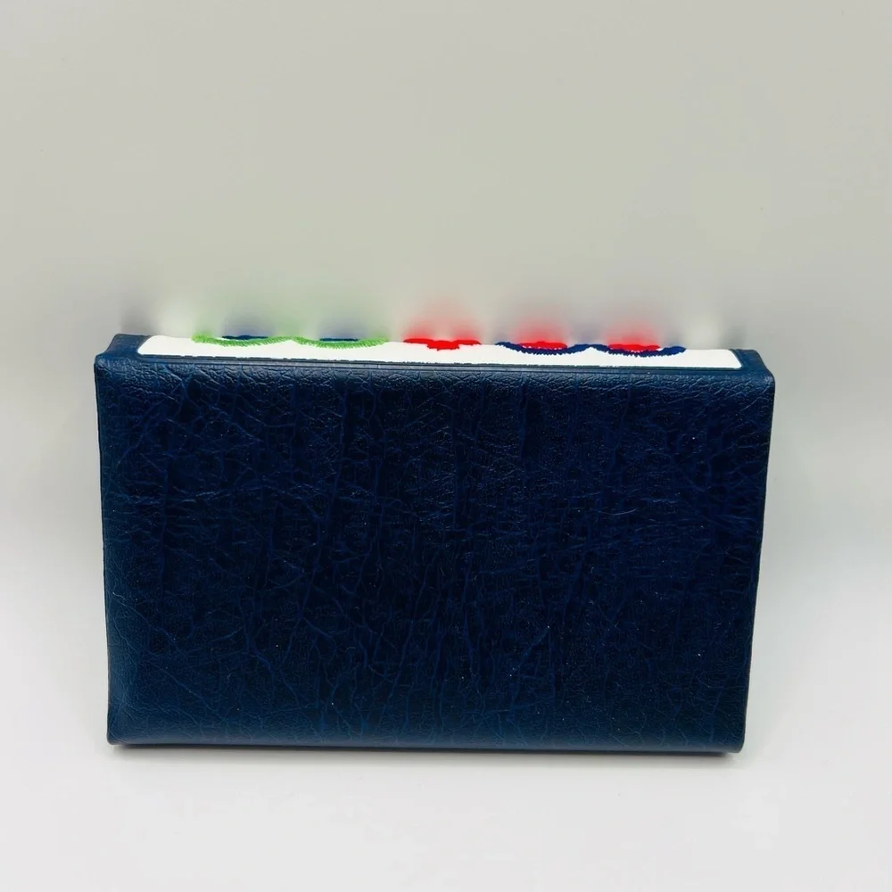 Vintage Shaker Square Embroidered Checkbook Wallet Navy Vinyl NOS